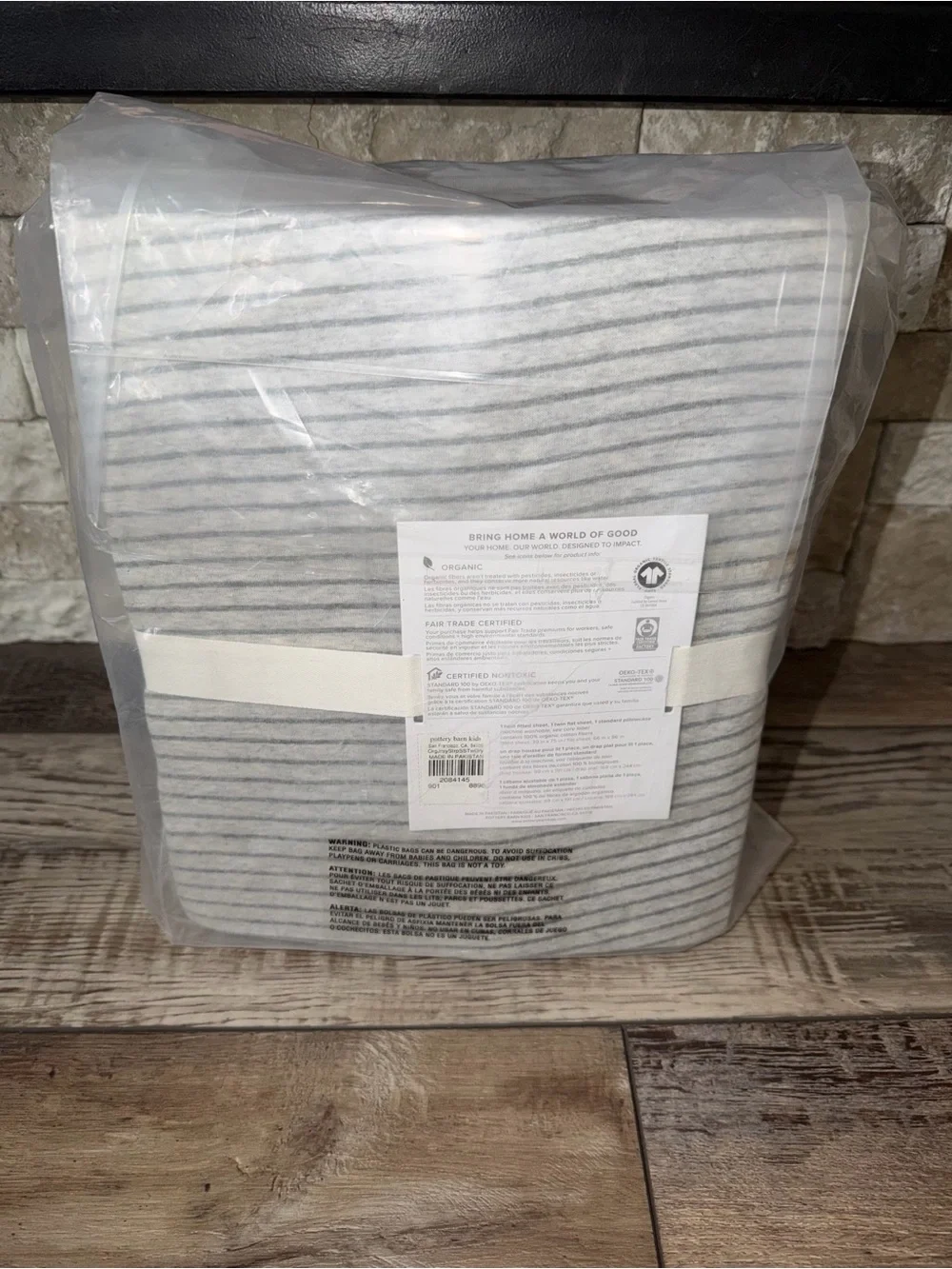 Pottery Barn Kids Organic Jersey Stripe Twin Sheet Set NWT Gray